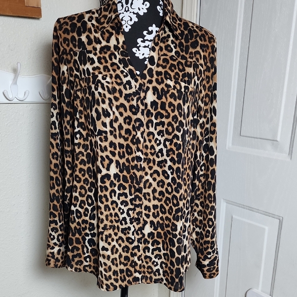 Express Tops - Express Portofino Leopard Print Button-Down Shirt Size Large